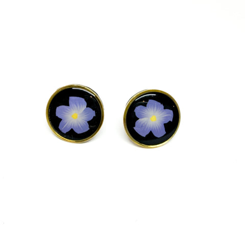 Gold Framed Blue Flower Studs