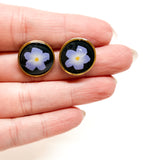 Gold Framed Blue Flower Studs