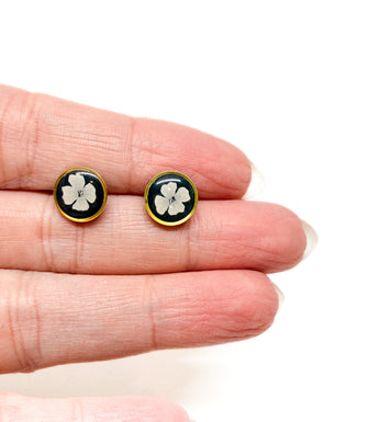 Gold Framed Cream Flower Studs