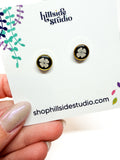 Gold Framed Cream Flower Studs