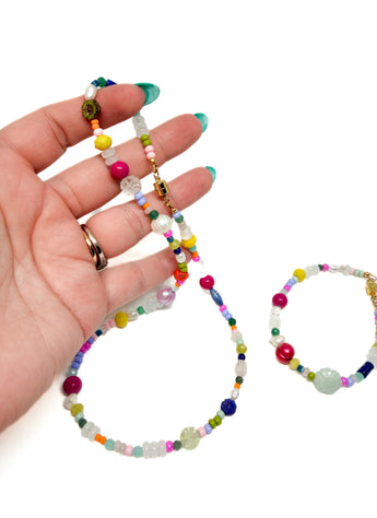 Colorful Gemstone & Pearl Beaded Necklace