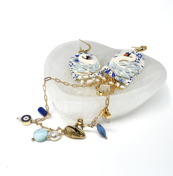 Swan & Gemstone Charm Necklace