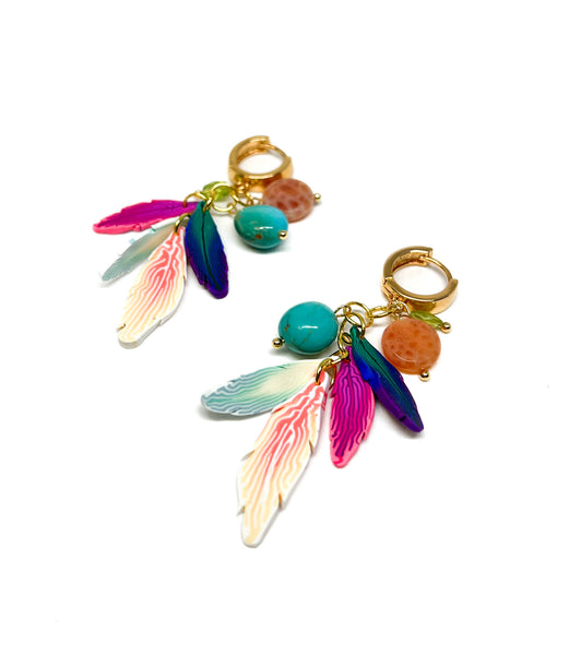 The Elements - Eagle Feather & Gemstone Charm Earrings PRE-ORDER