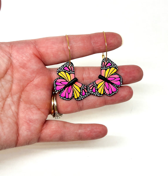 Butterfly Dangles:  Pink/Orange Ombre
