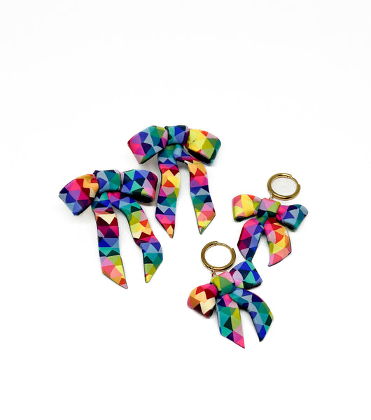 Bow Earrings - Rainbow Prism