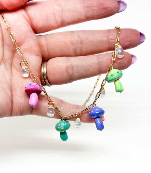 Colorful Mushroom Charm Necklace