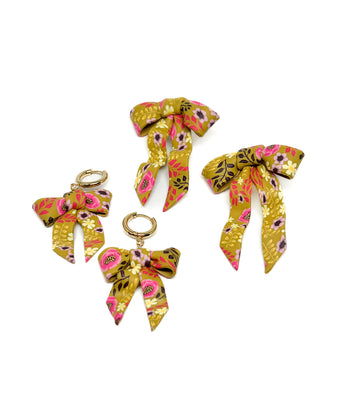 Bow Earrings - Mustard Autumn Floral