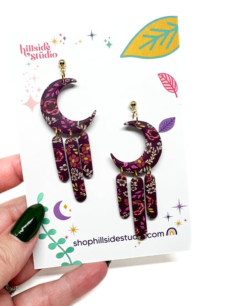 Moon Dangles  - Wine Autumn Floral