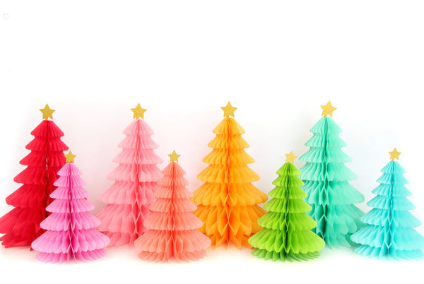 Rainbow Honeycomb Paper Christmas Tree Set