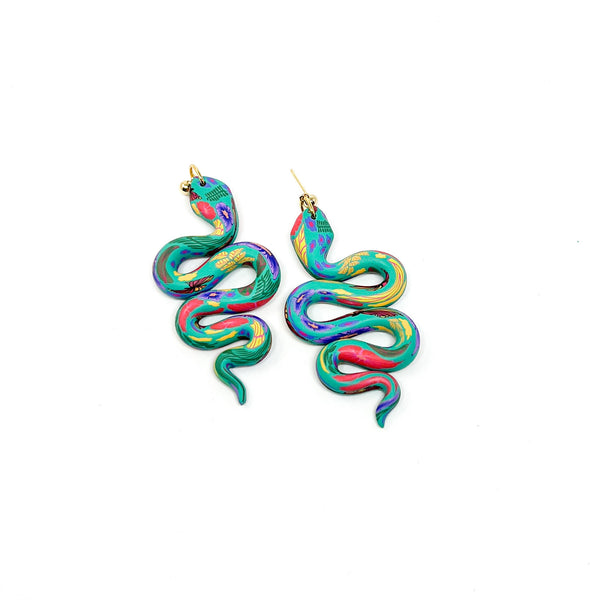 Anya Snake Earrings - Aqua Butterfly Garden