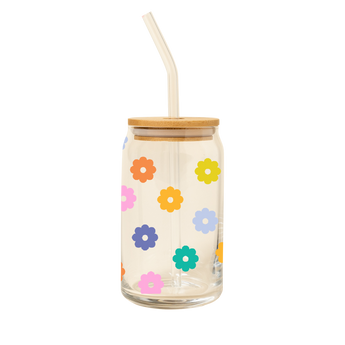 Colorful Can Glass w/Lid + Straw