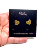 Heart Studs - Gold Glitter