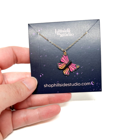 Butterfly Necklace: Pink Orange Ombre